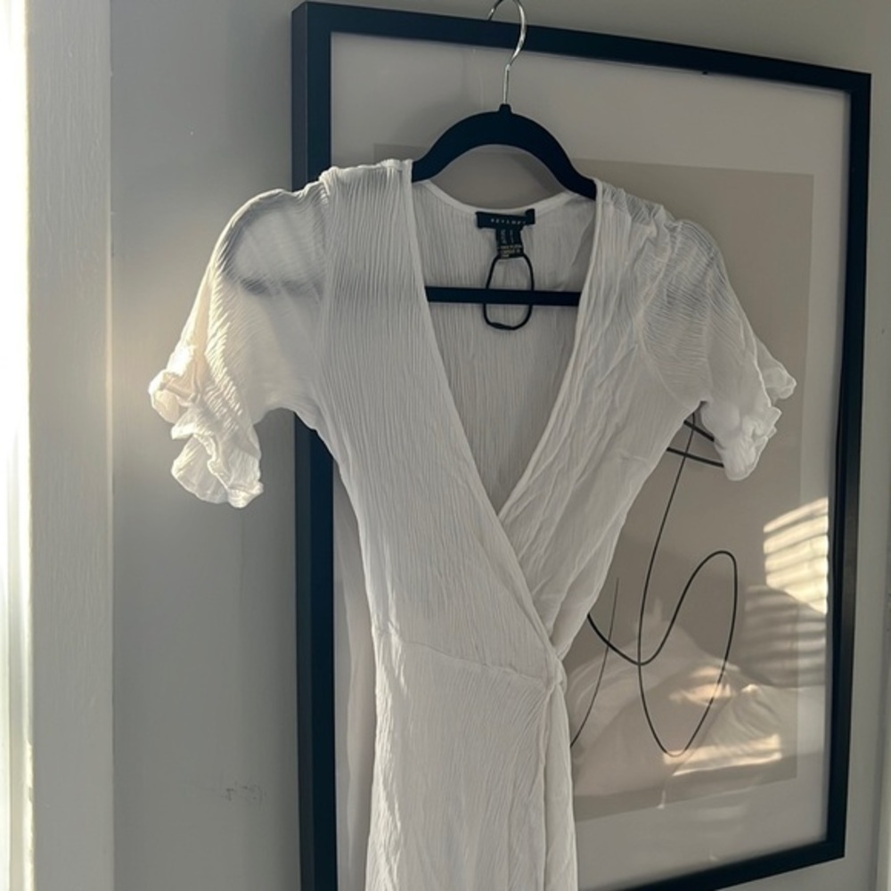 White Short Sleeve Beach Coverup Wrap  Dress